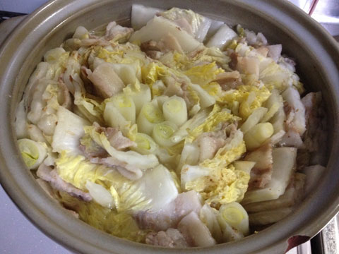 白菜と豚バラの重ね鍋完成