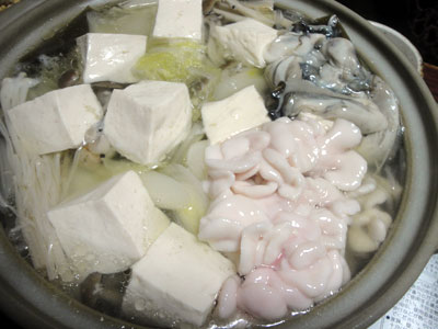 真ダラとタチ（真ダラの白子）と牡蠣の鍋