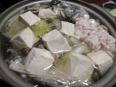 真ダラとタチ（真ダラの白子）と牡蠣の鍋1